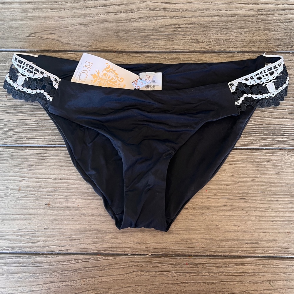 BECCA Women's Tab Side Bikini Bottom, Cheeky Coverage, Swimwear Size Medium